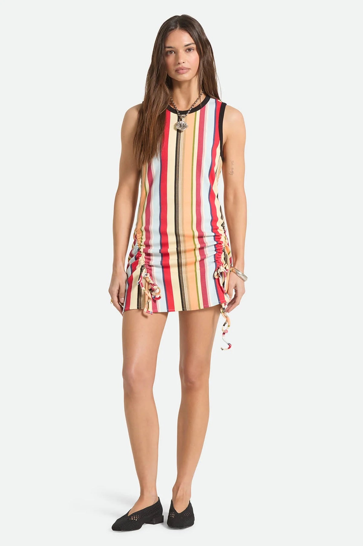 Brixton Ribbed Cinch Mini Dress Peach Cobbler Multi Stripe