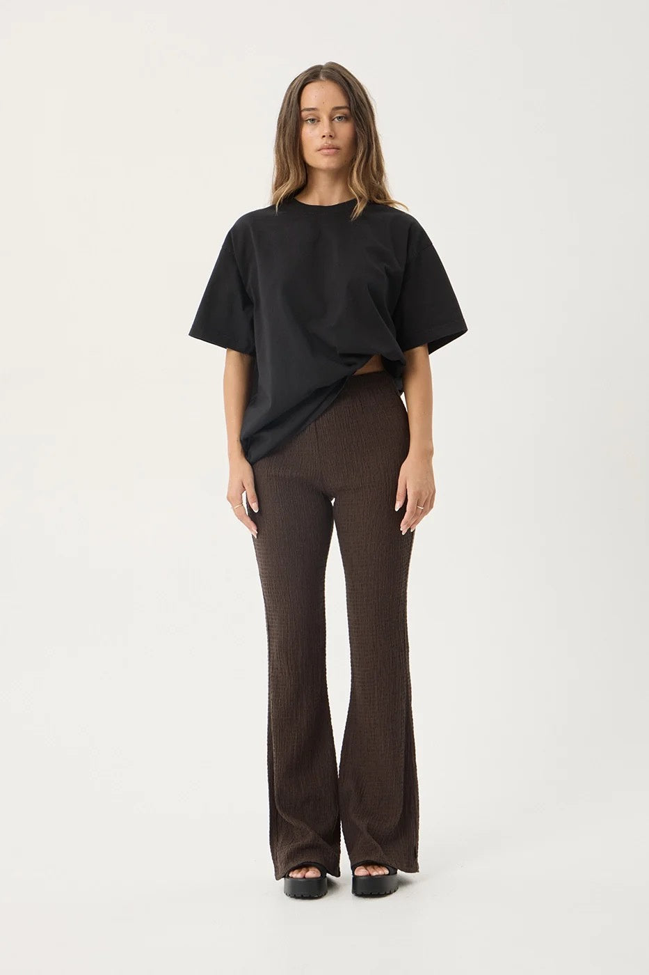 Afends Focus Seersucker Flare Pant - Coffee