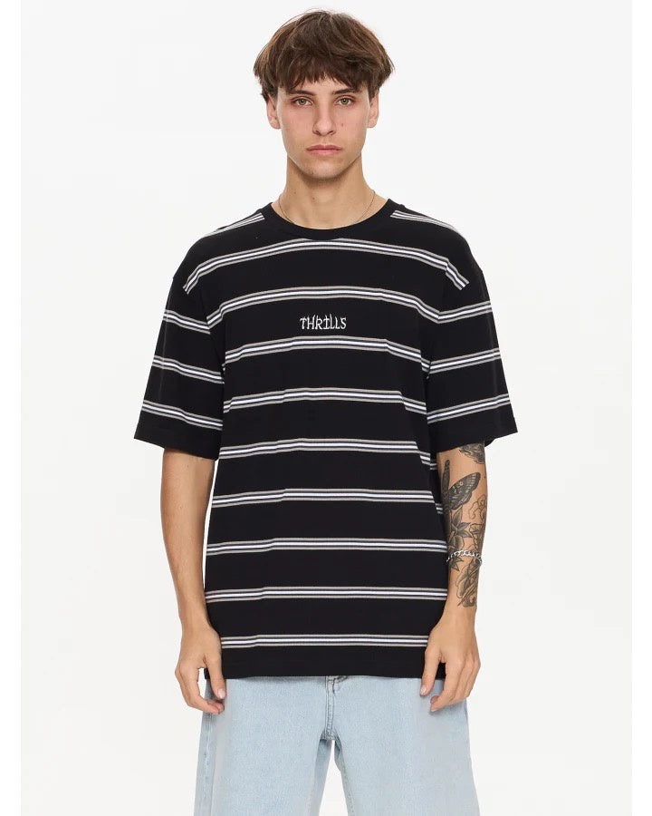 Thrills Eyes In The Grass Pique Stripe Oversize Fit Tee