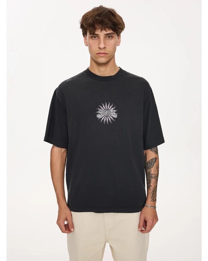 Thrills Peace Power Embro Box Fit Oversize Cropped Tee Pirate Black