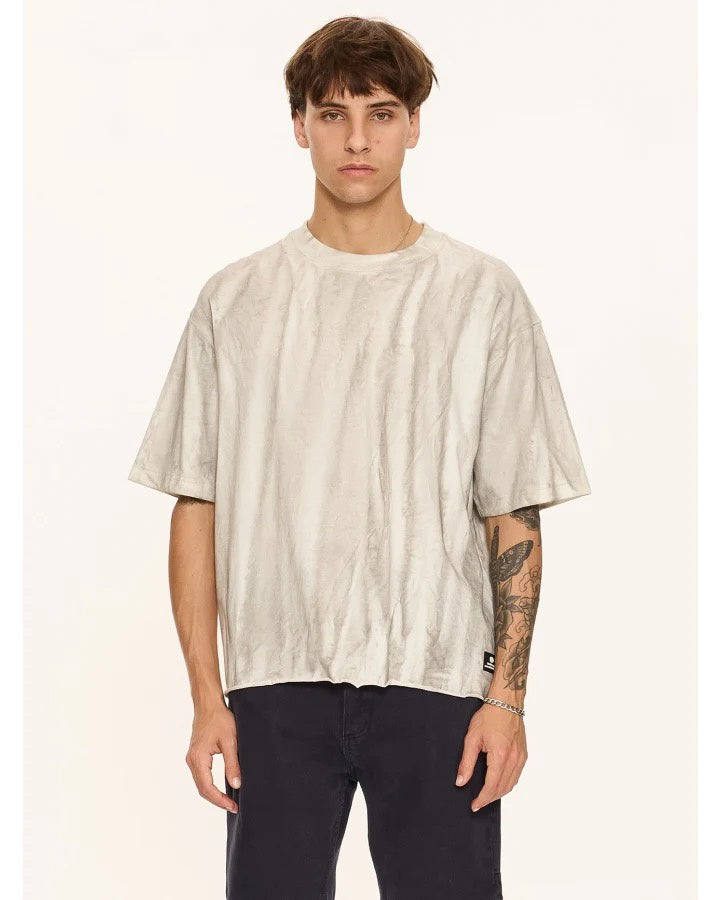Thrills Arts Sunfade Box Fit Oversize Cropped Raw Hem Tee Bleached Charcoal