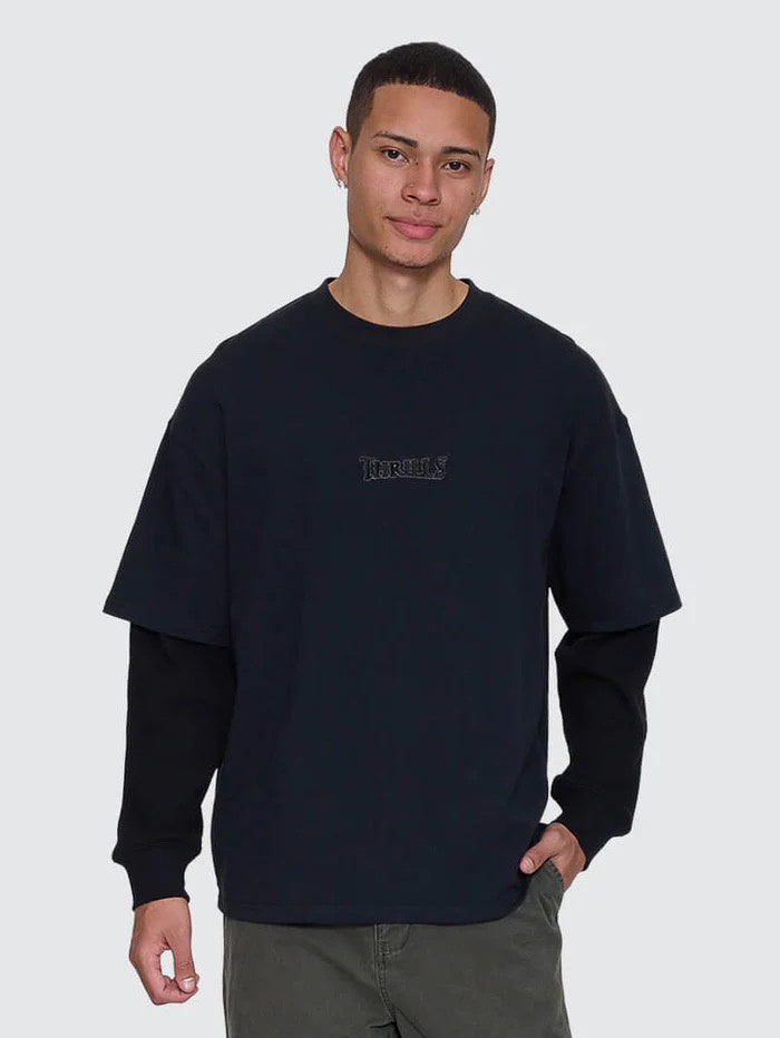 Thrills Web Of Deceit Layer Box Fit Oversize Long Sleeve Tee Faded Black
