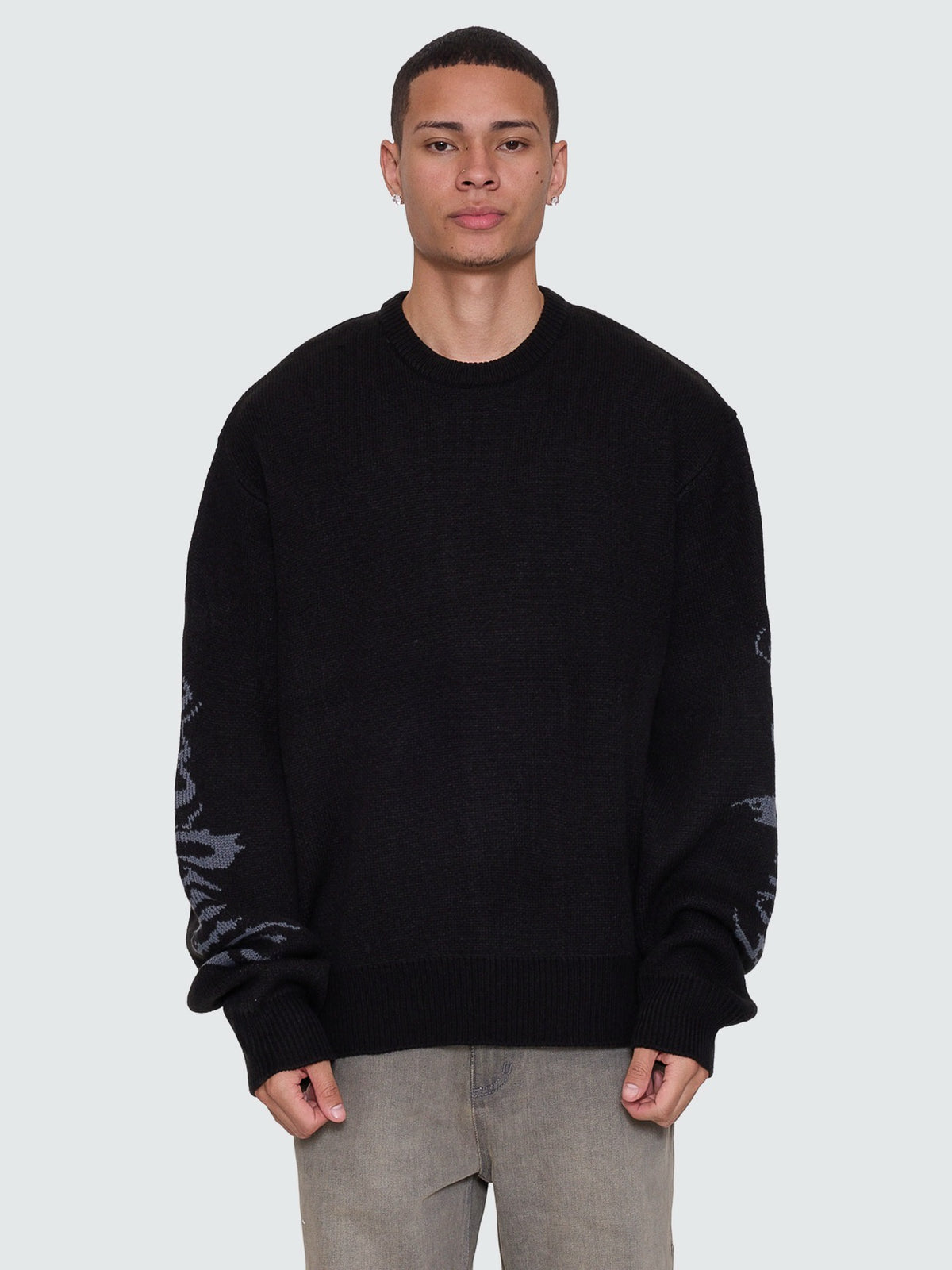 Thrills Night Petal Box Fit Crew Cropped Knit Washed Black