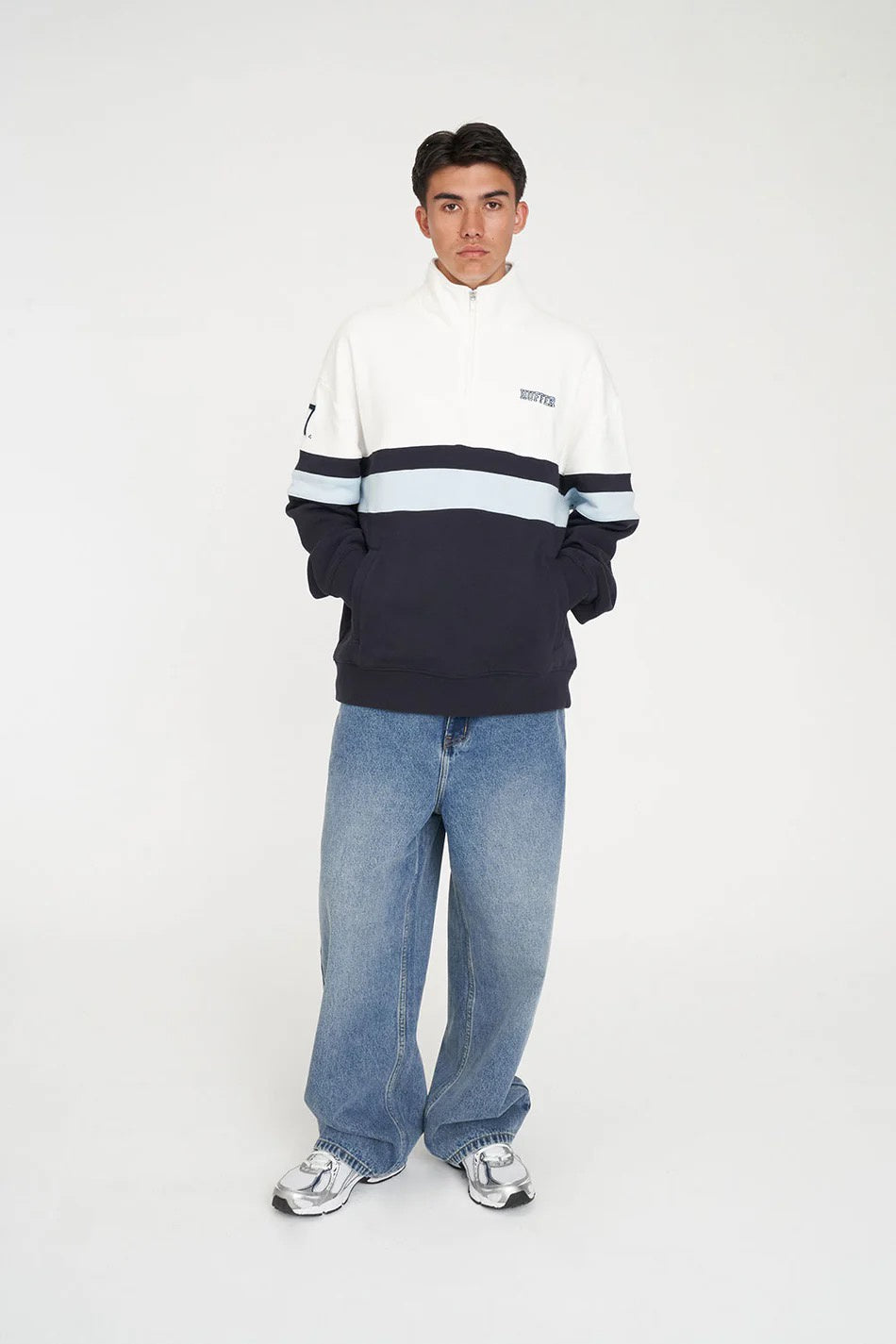 Huffer Panel 1/4 Zip/Check Navy/Blue/Chalk