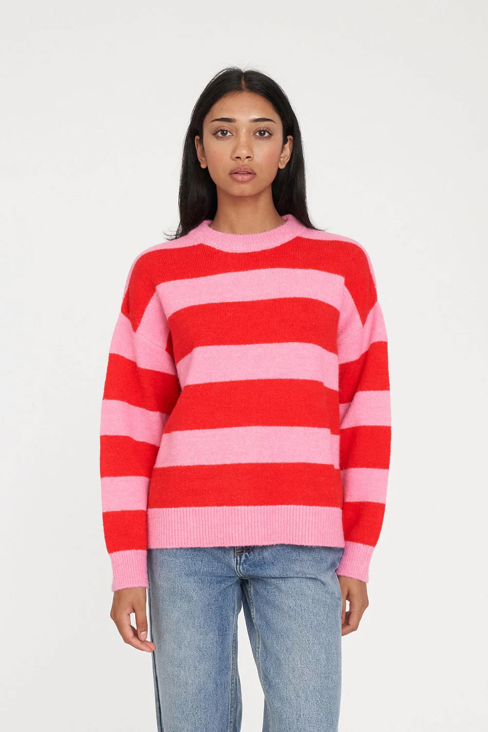 Huffer Kenzie Stripe Knit Crew Pink/Red