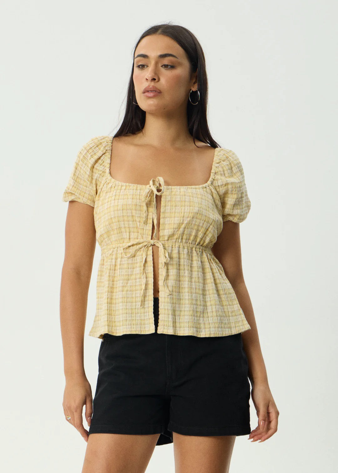 Afends Sunday Hemp Seersucker Top Lemon Check