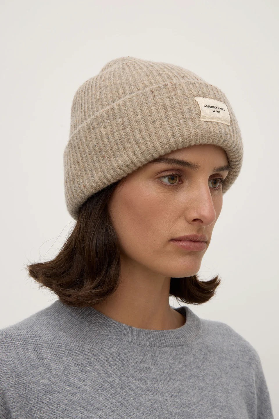 Assembly Wool Rib Beanie Stone Marle