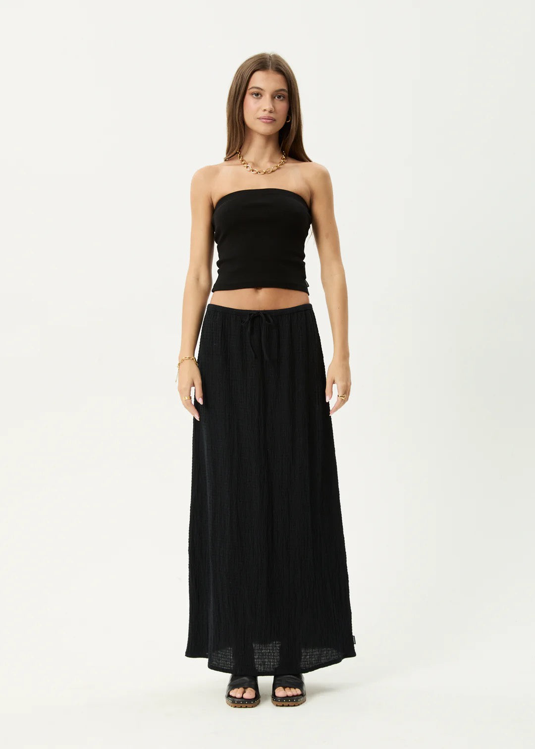 Afends Focus Hemp Seersucker Maxi Skirt Black