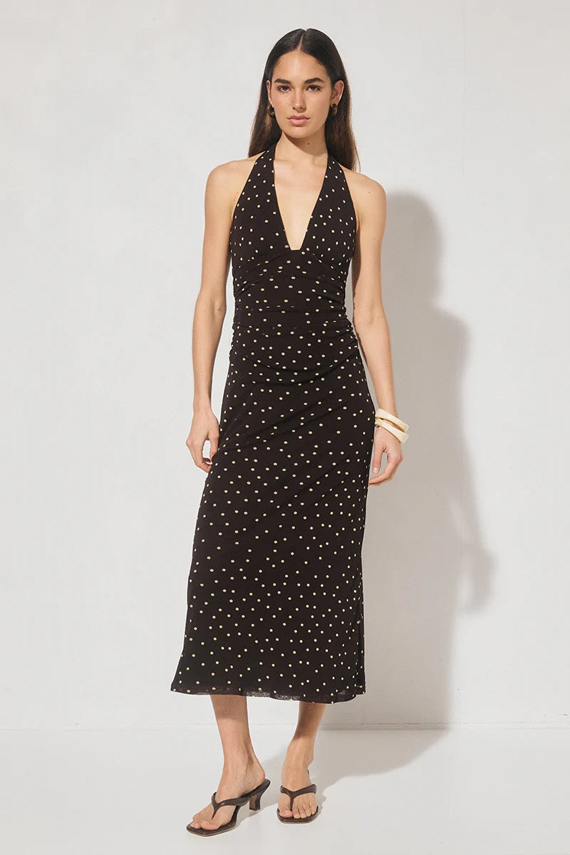 Mon Renn Halston Dress Chocolate Polka Dot