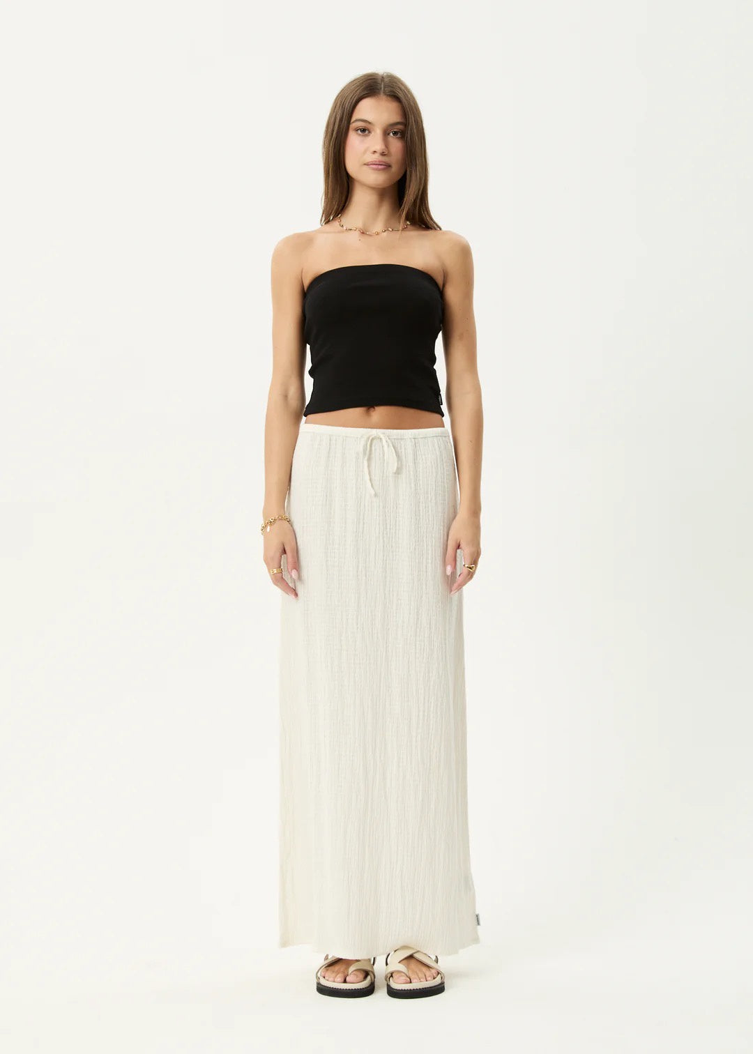 Afends Focus Seersucker Maxi Skirt White