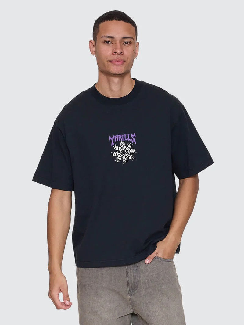 Thrills Stagger Box Fit Oversize Cropped Tee Washed Black