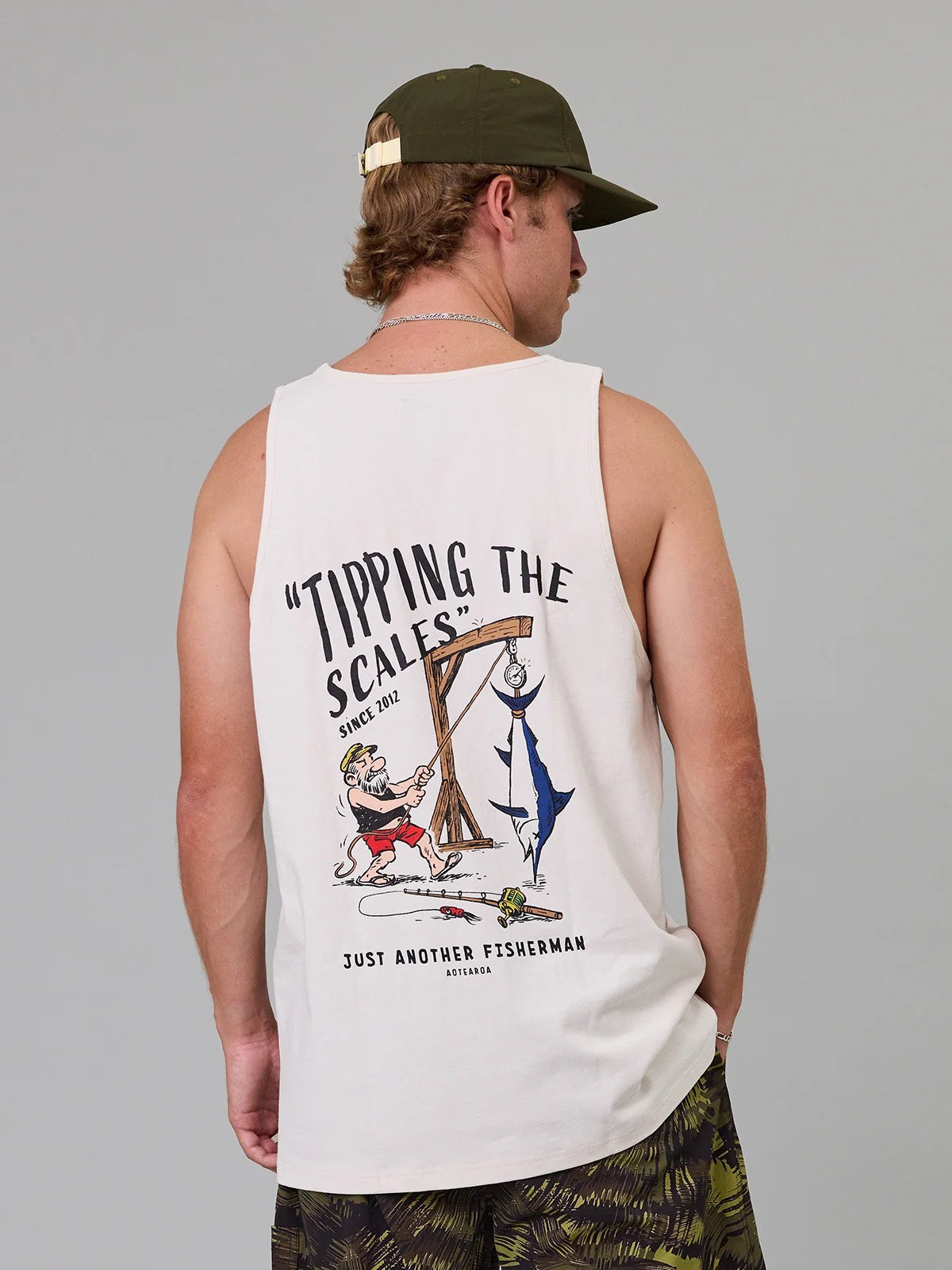 Just Another Fisherman Tipping the Scales Tank Antique White