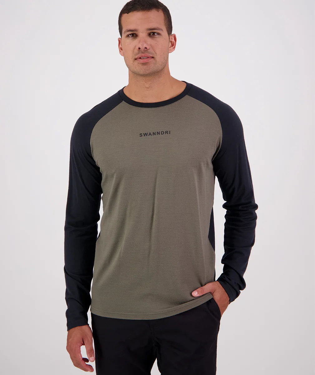 Swanndri Carlton Mns LS Merino Tee Dark Olive/Black