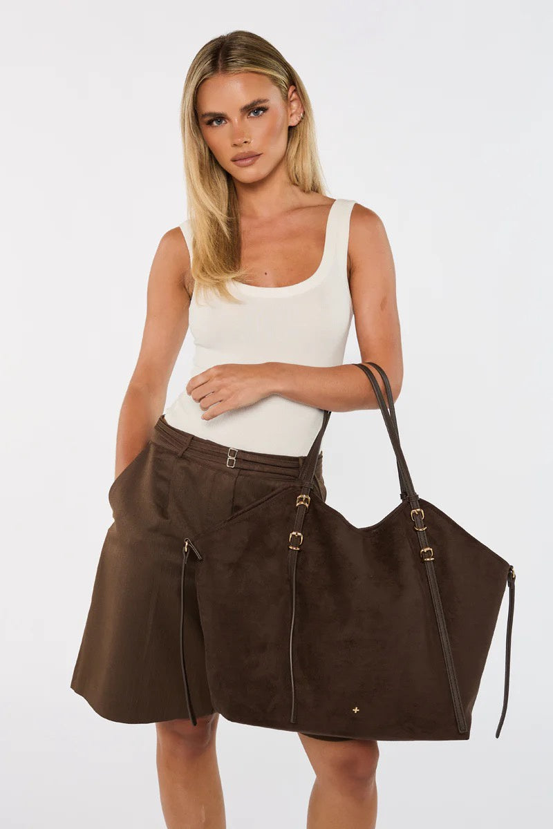 Peta + Jain Steffy Large Tote Choc Suede/Gold