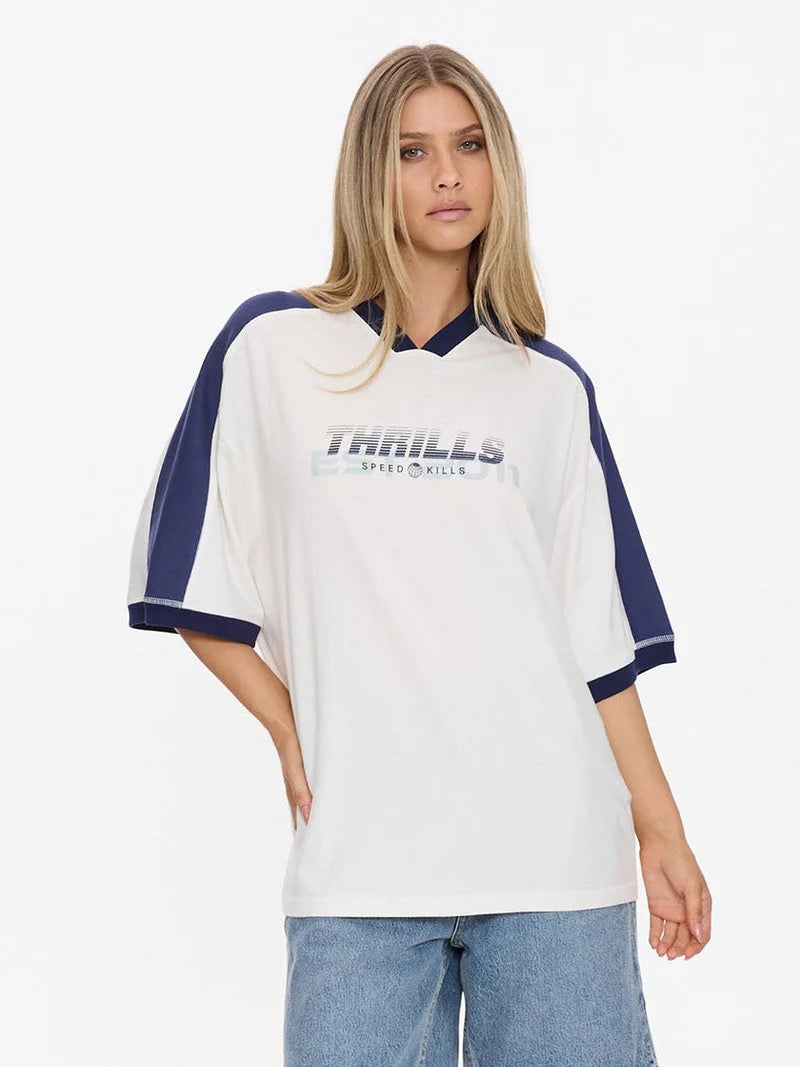 Thrills Speed Kills V-Neck Oversized Tee Dirty White