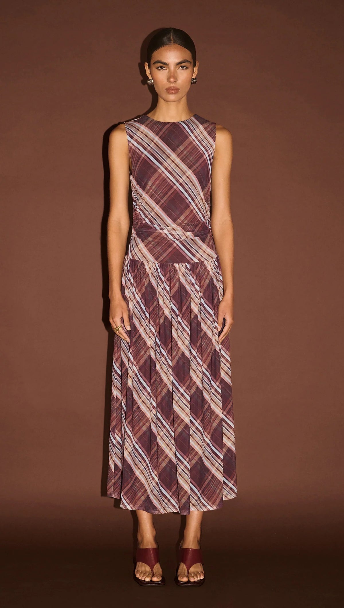 Staple The Label Arles Drop Waist Mesh Dress Check