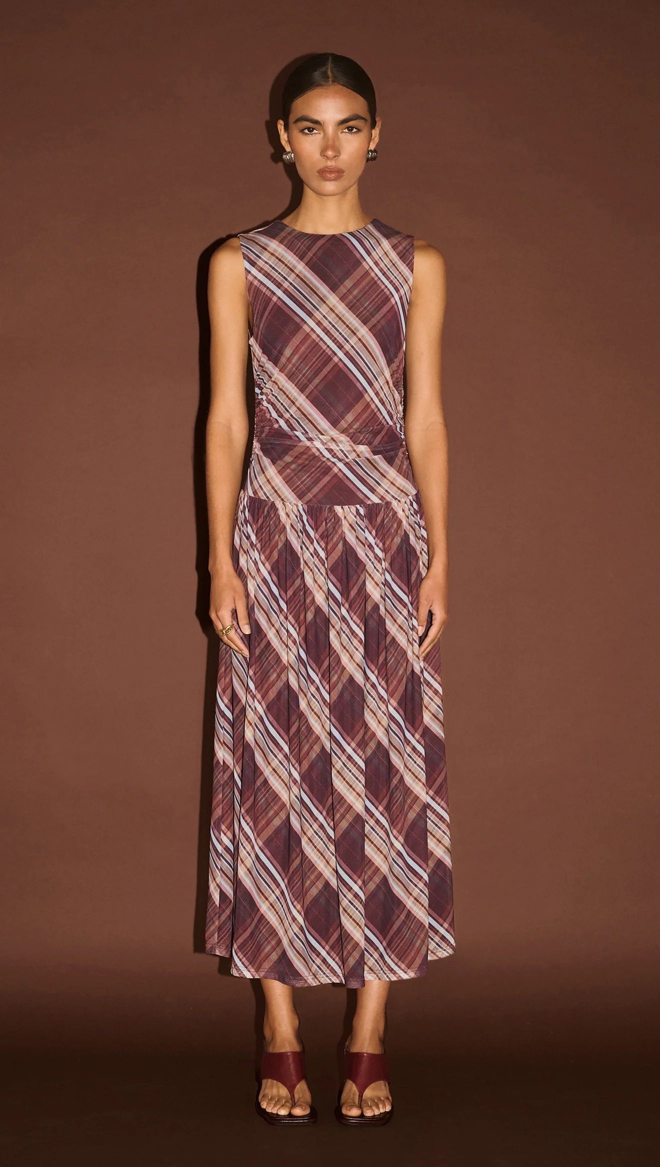 Staple The Label Arles Drop Waist Mesh Dress Check