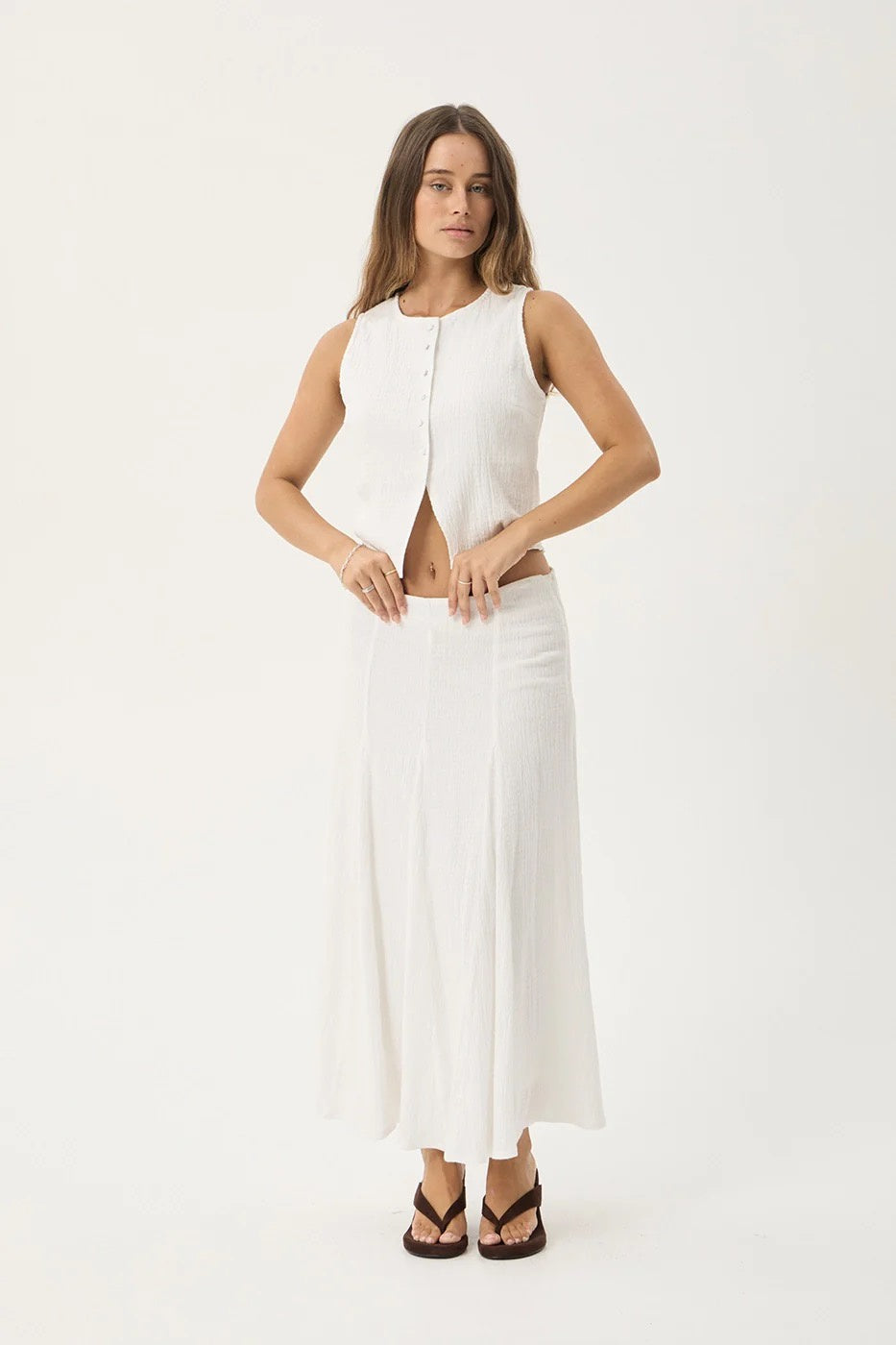 Afends Lana - Seersucker Midi Skirt - Off White