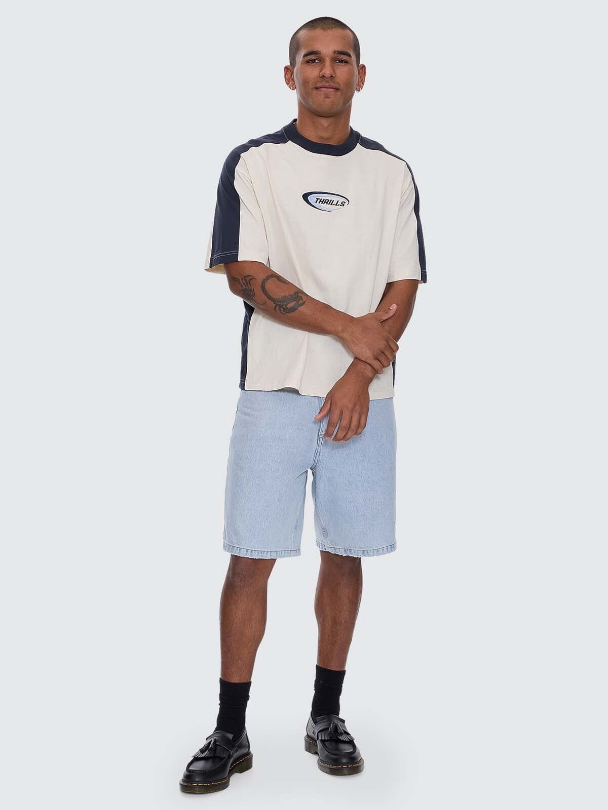 Thrills Fusion Panel Box Fit Oversize Cropped Tee Heritage White