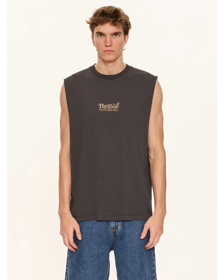 Thrills Workwear Embro Merch Fit Muscle Tee Dark Charcoal