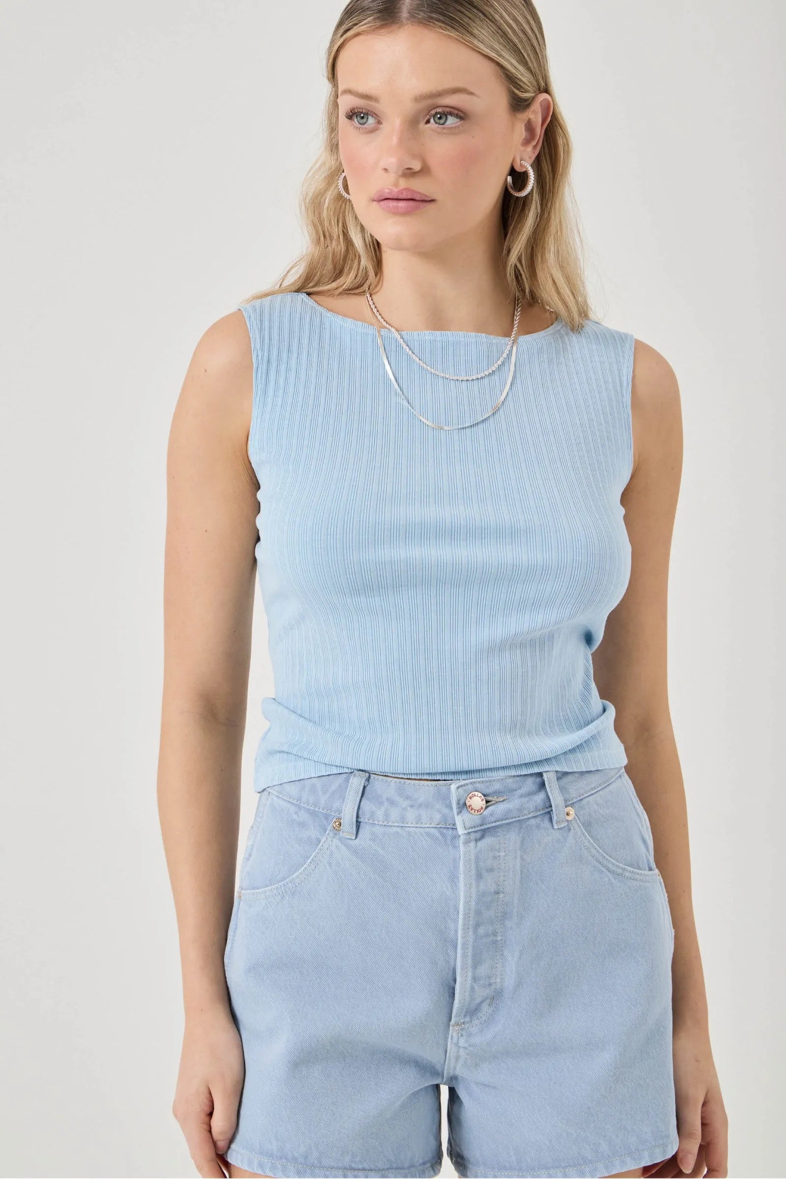 Rollas Shell Tank Rib Blue Heavan