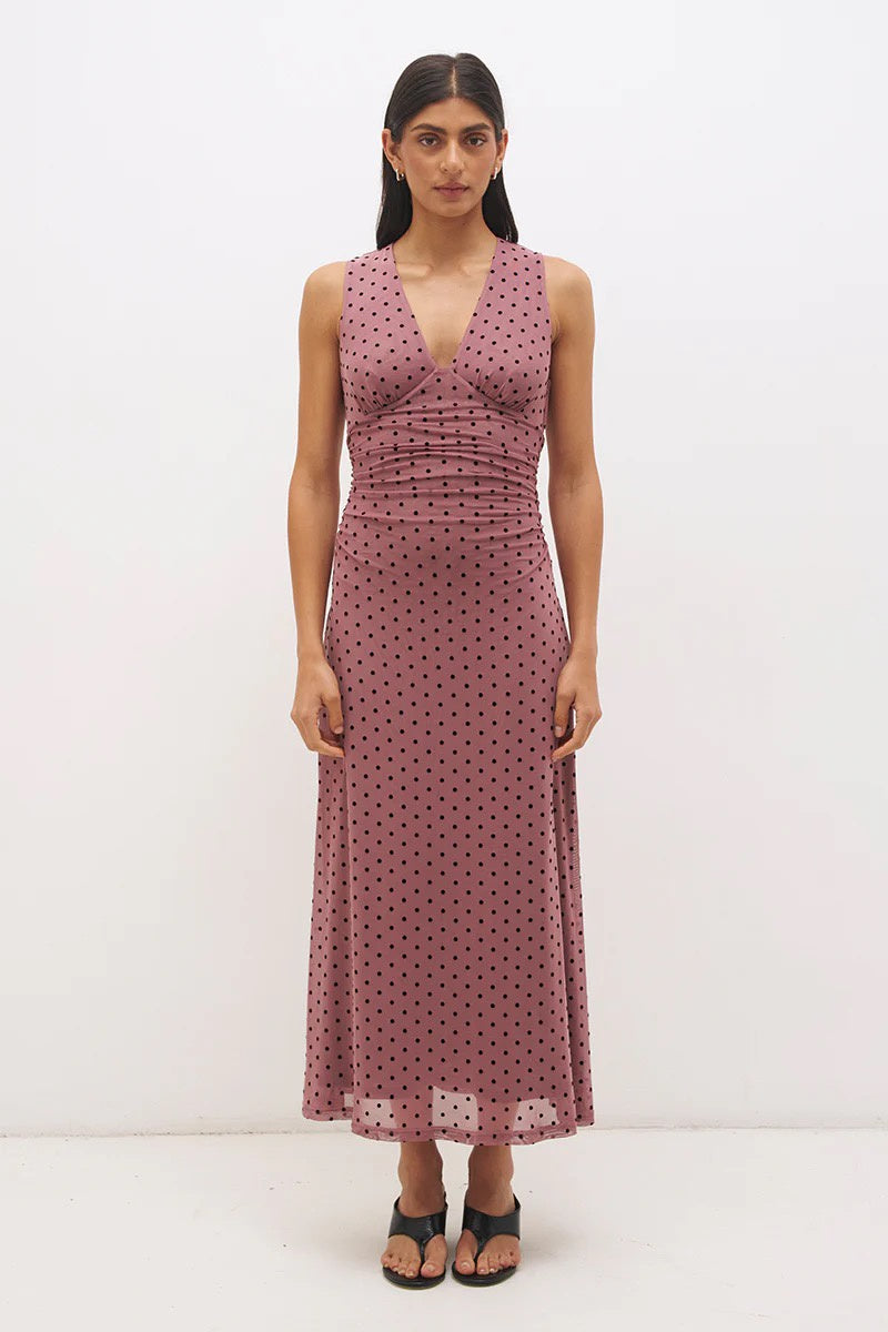 Mon Renn Sonata Spot Dress Rosewood and Black