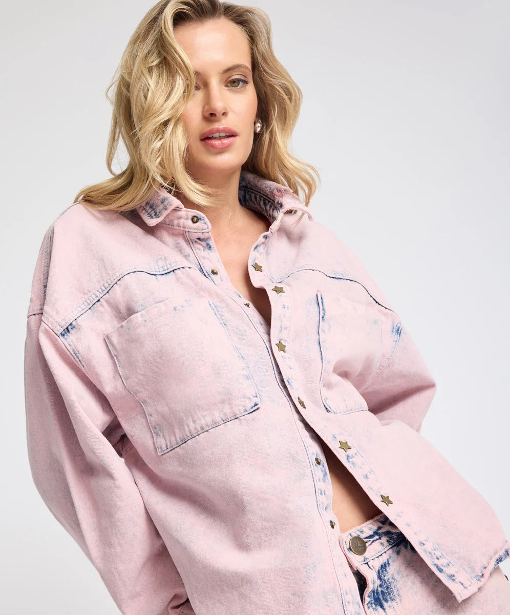 One Teaspoon Star Teaser Daria Denim Shacket Pink Haze