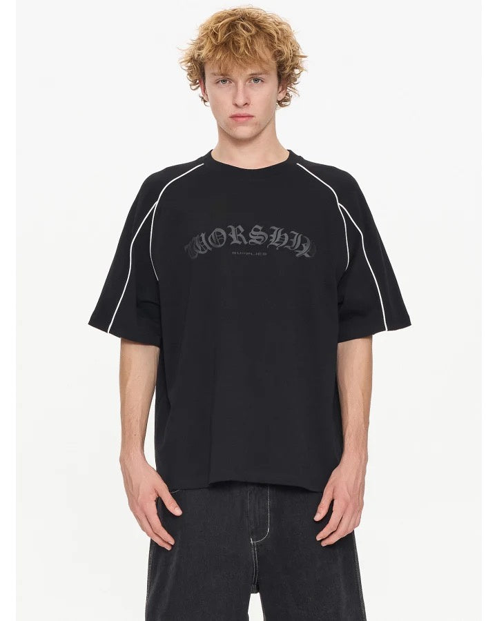 Worship Frequency Panel Oversize Raglan Tee Black