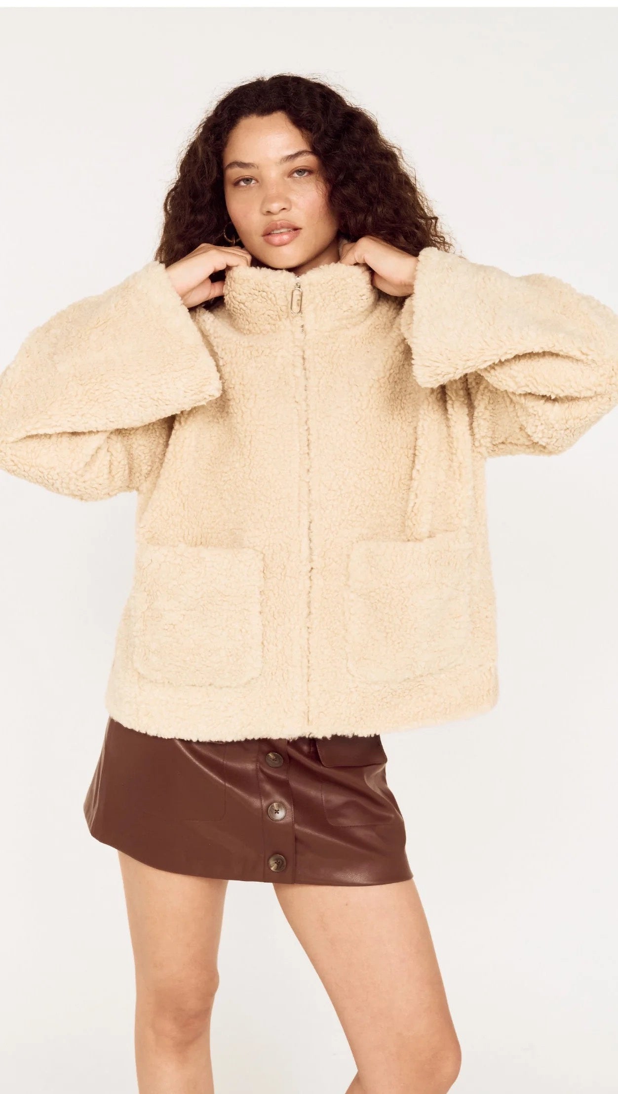 Mink Pink Zola Sherpa Jacket Stone