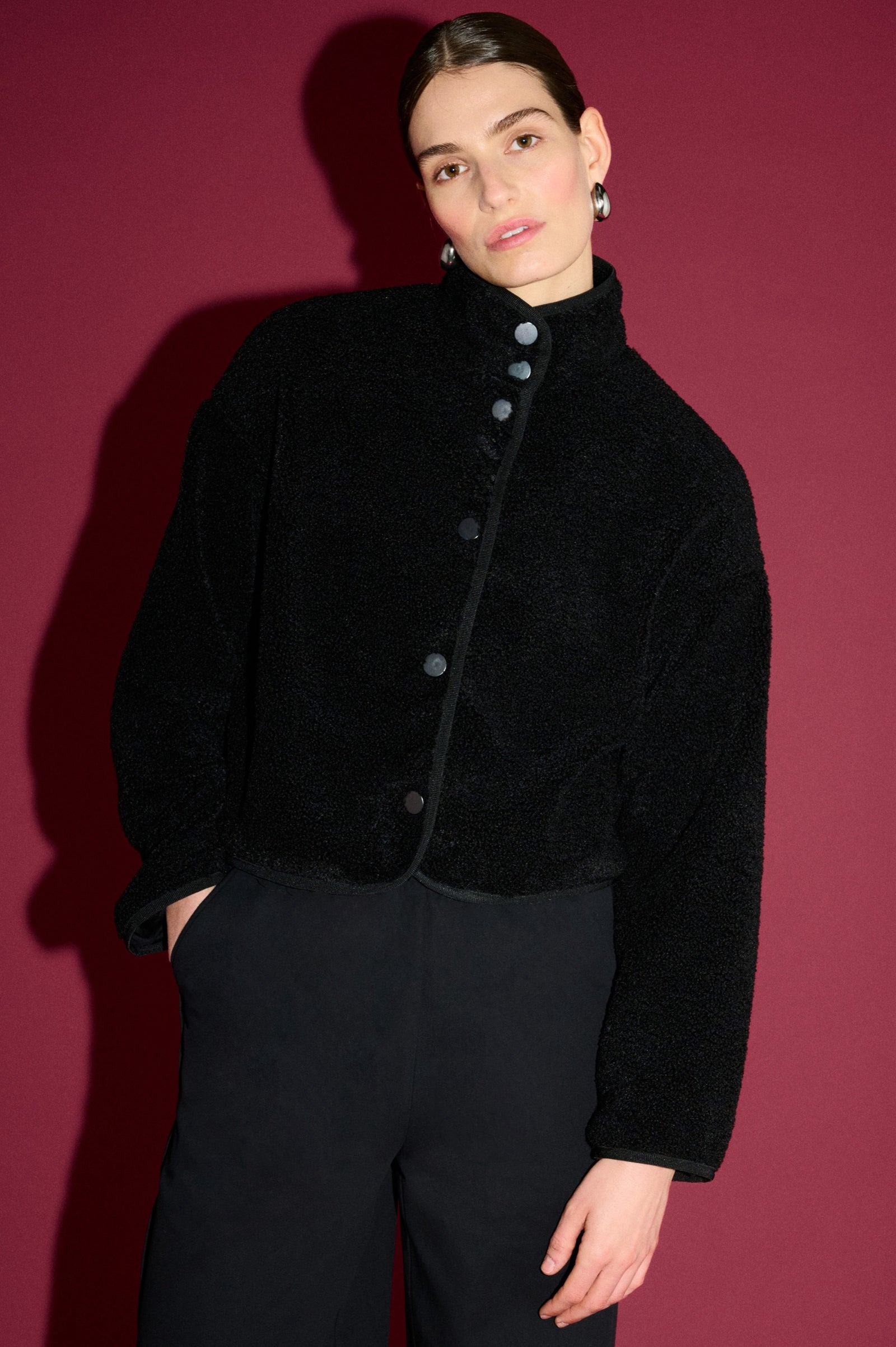 Staple The Label Katya Crop Sherpa Jacket Black