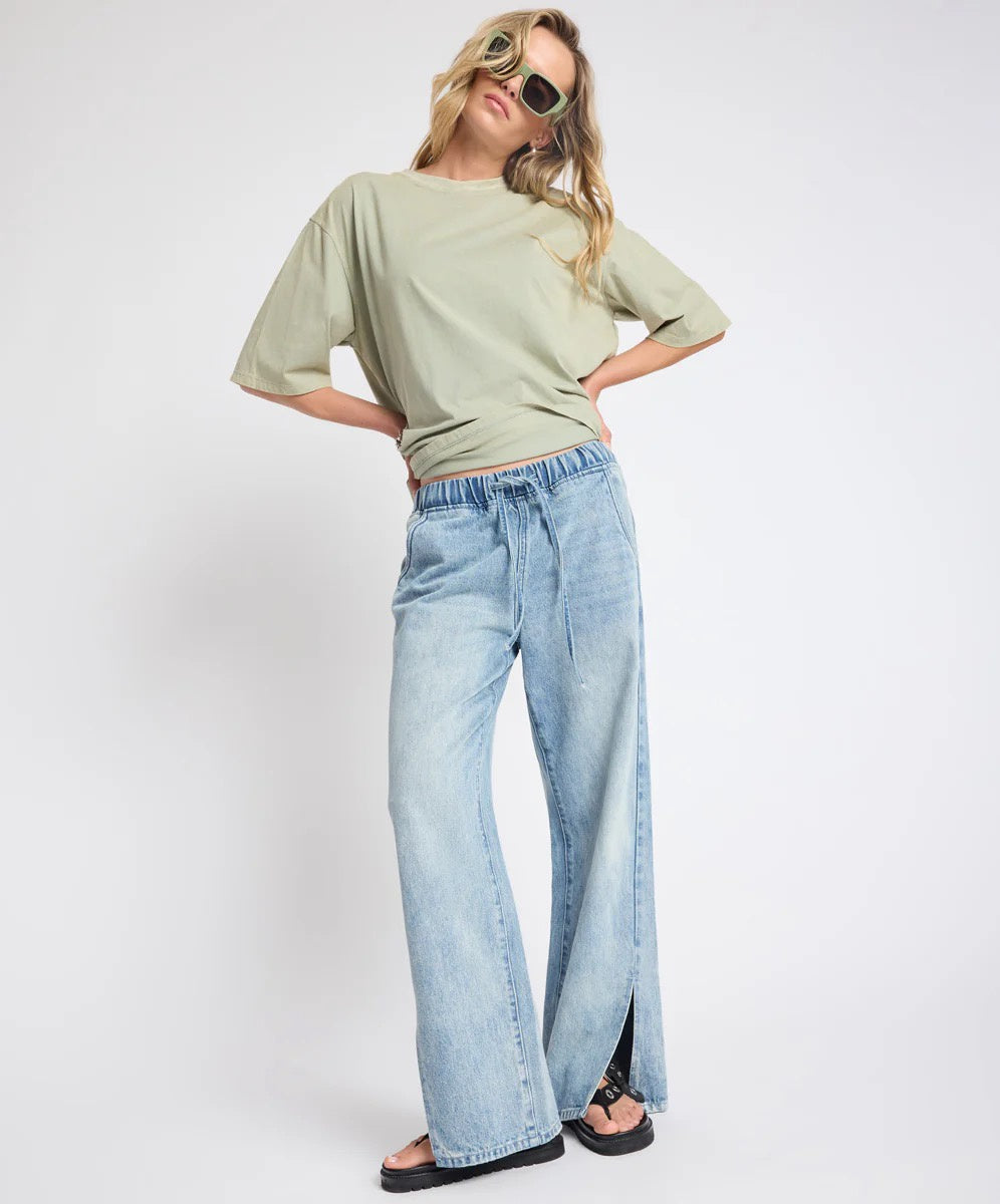 One Teaspoon Roadhouse Wide Leg Drawstring Denim Jeans - Salty Dog