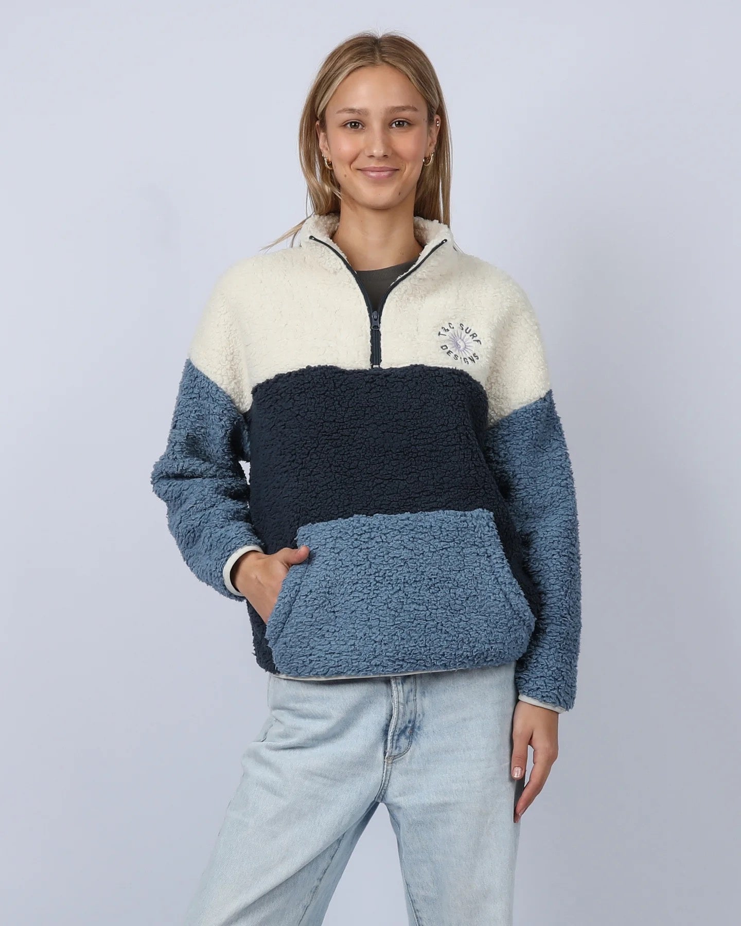 T&C Blockout 1/4 Zip Sherpa Blue