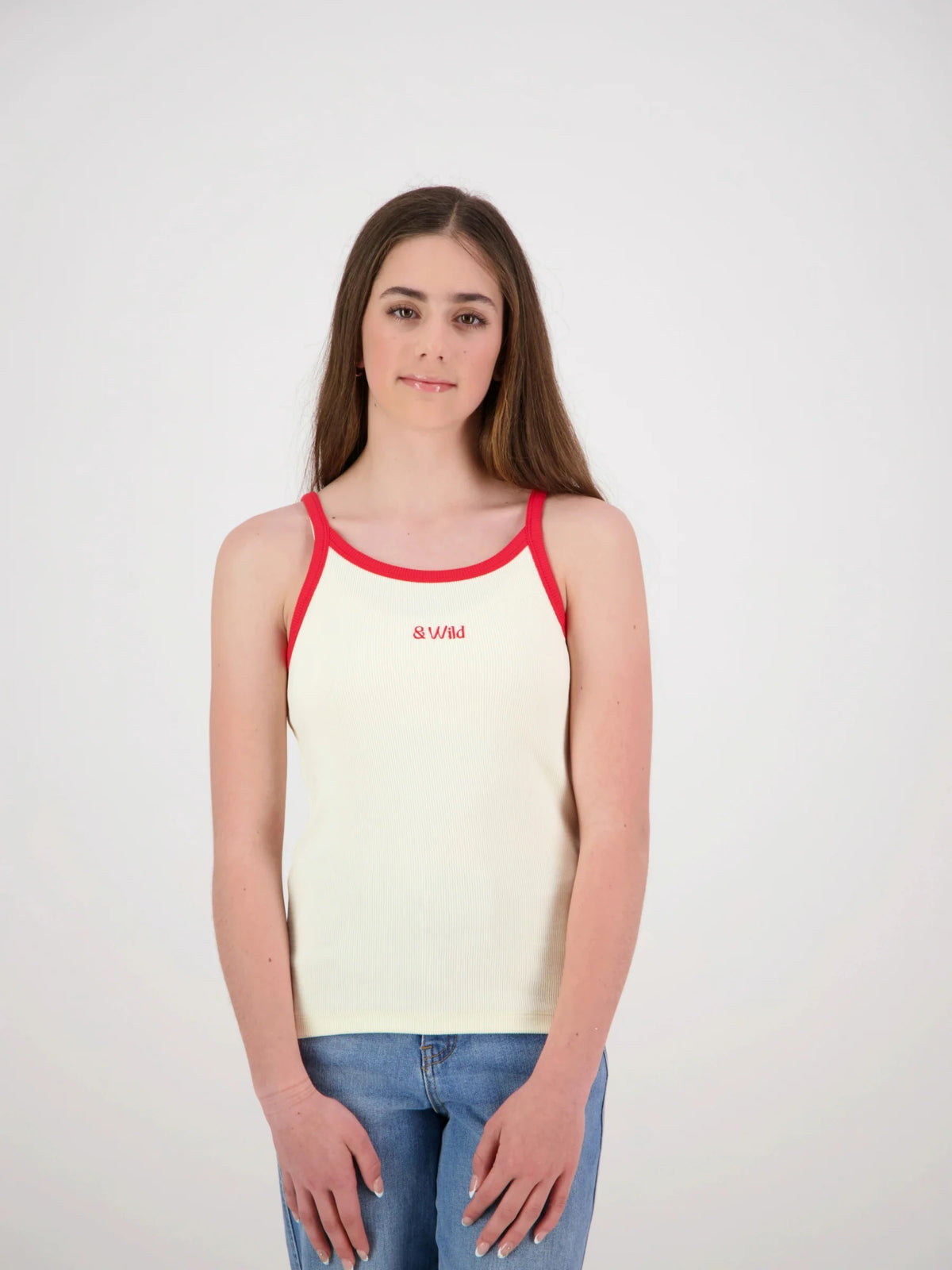 &amp;Wild Evie Ribbed Singlet Cream/Red