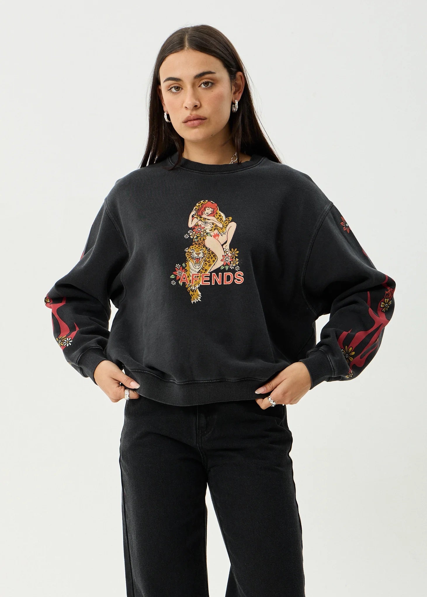 Afends Hellcat - Crew Neck - Stone Black