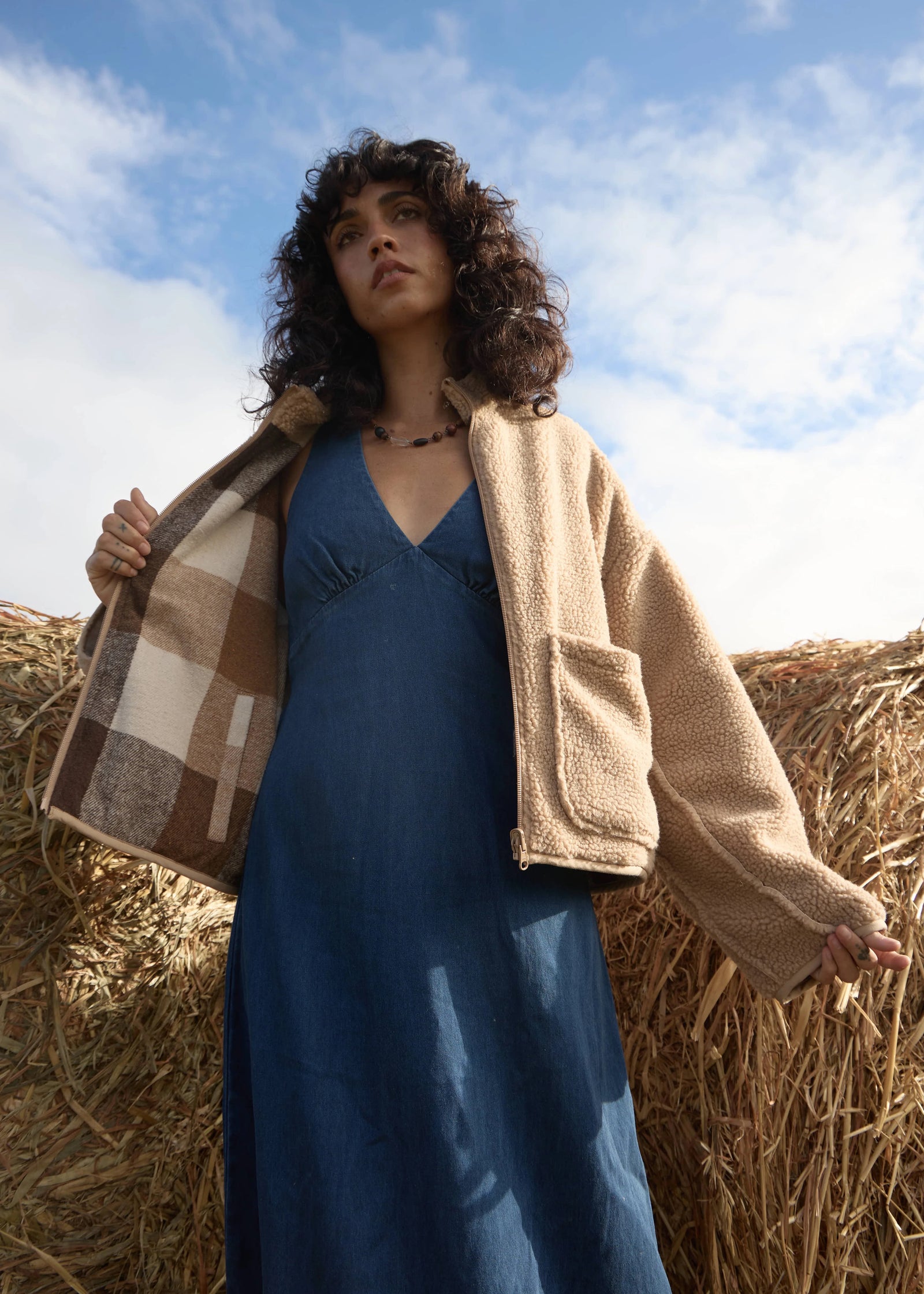 Afends Berlin - Reversible Polar Fleece Jacket - Almond Check