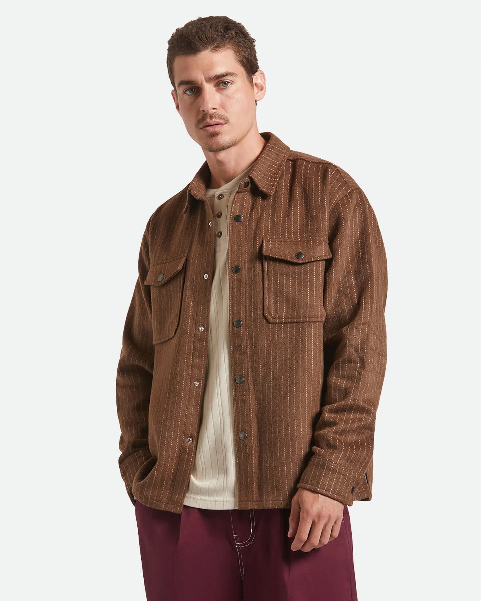 Brixton Selden Soft Brushed Flannel Pinecone Brown Pinstripe