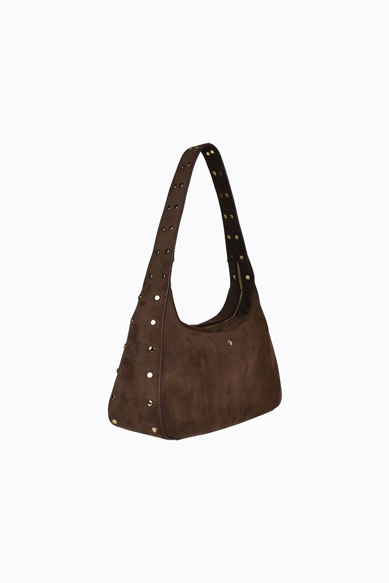 Peta + Jain Soho Studded Shoulder Bag - Choc Suede