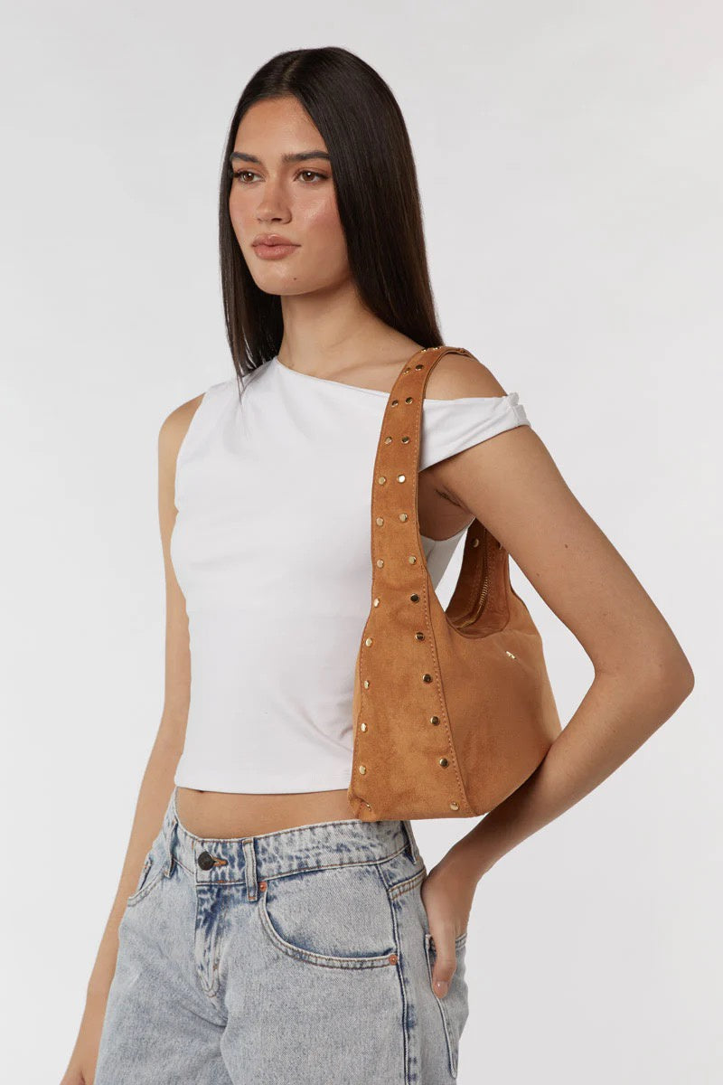 Peta + Jain Soho Studded Shoulder Bag - Tan Suede