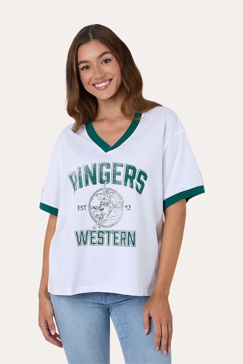 Ringers Western Western College Womens Oversized T-Shirt - White -