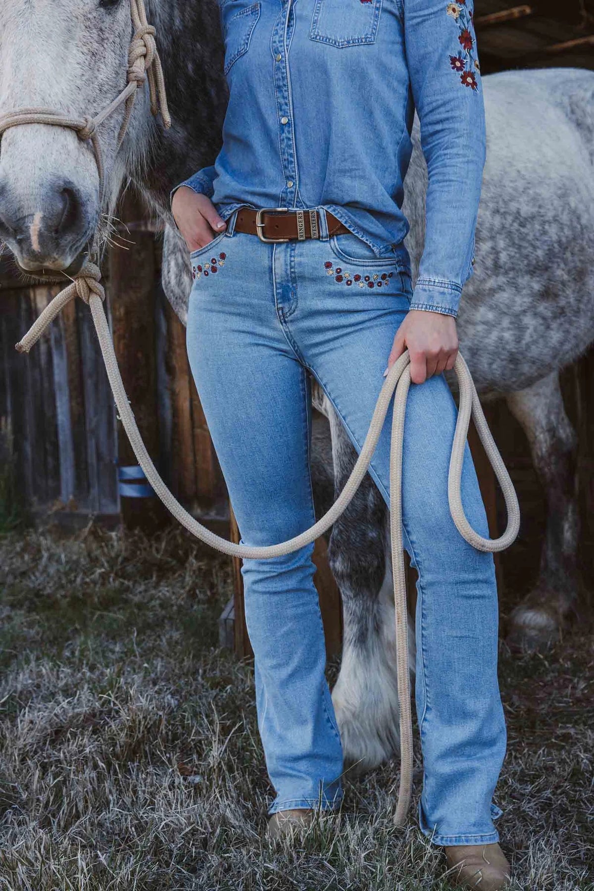 Ringers Western  In Bloom Womens High Rise Bootleg Jean - Light Wash Blue -