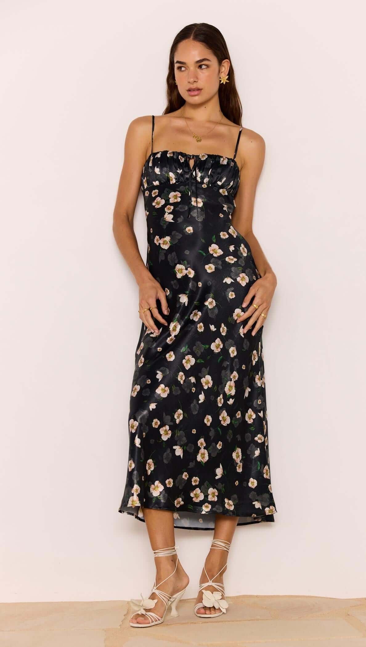 Mink Pink Elinor Bias Midi Dress Floral/Black