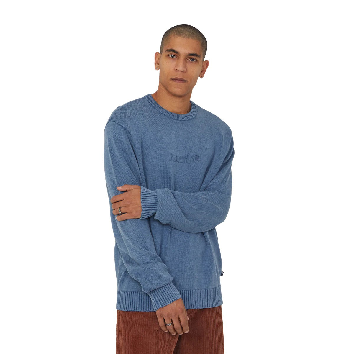 HUF Pacific Washed Embossed Crewneck Blue