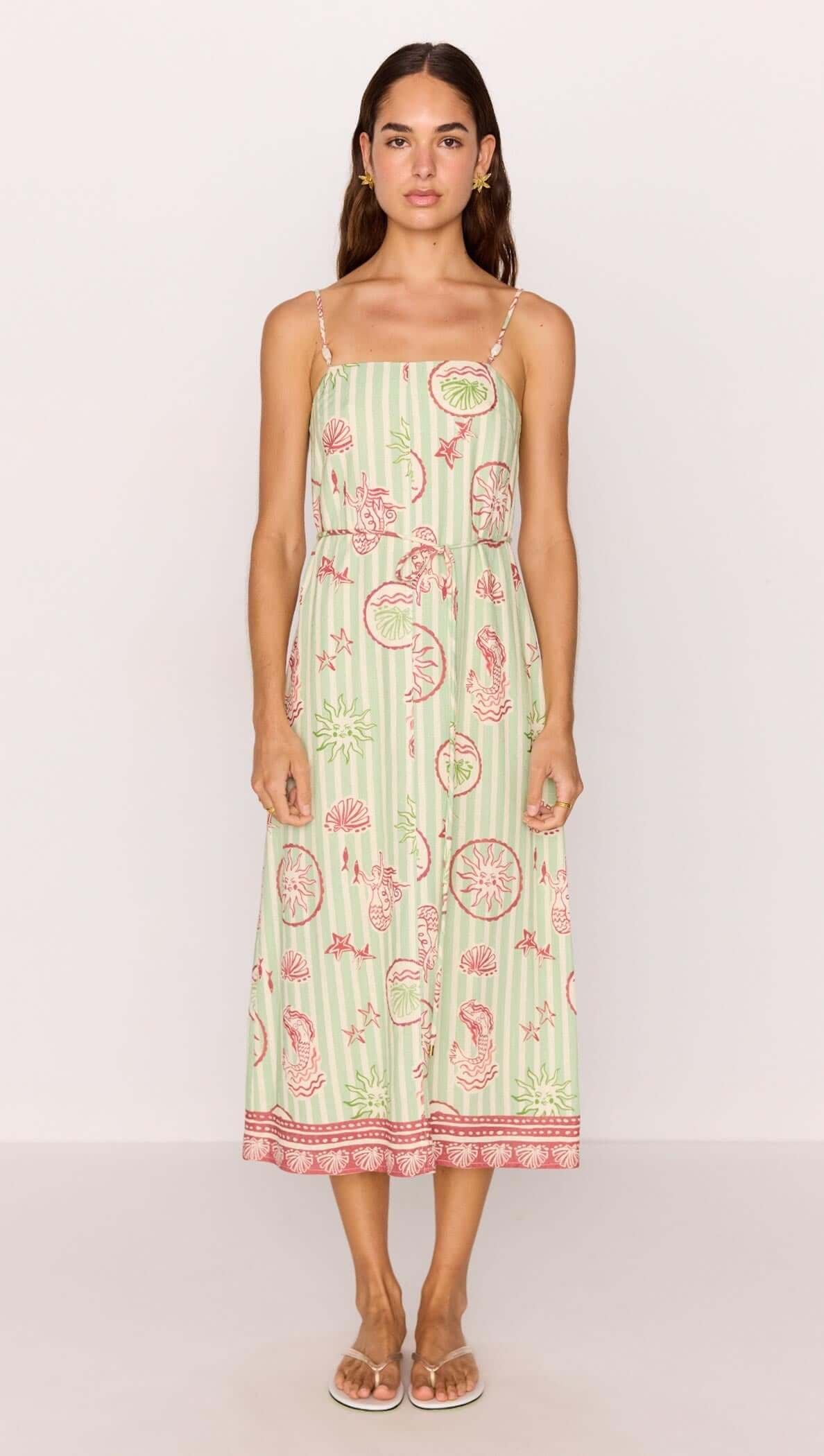 Mink Pink Soleil Linen Tie-Waist Midi Dress