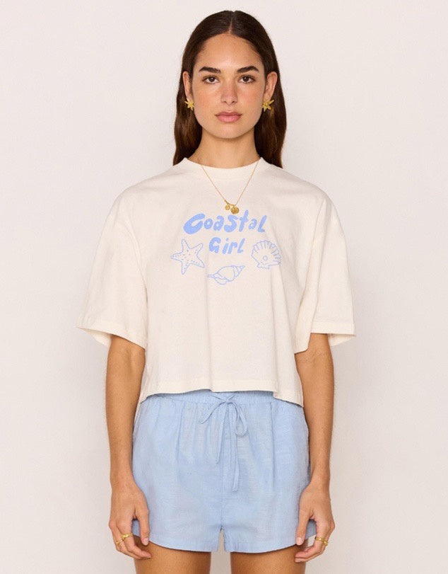 Mink Pink Coastal Boxy Tee White/Blue