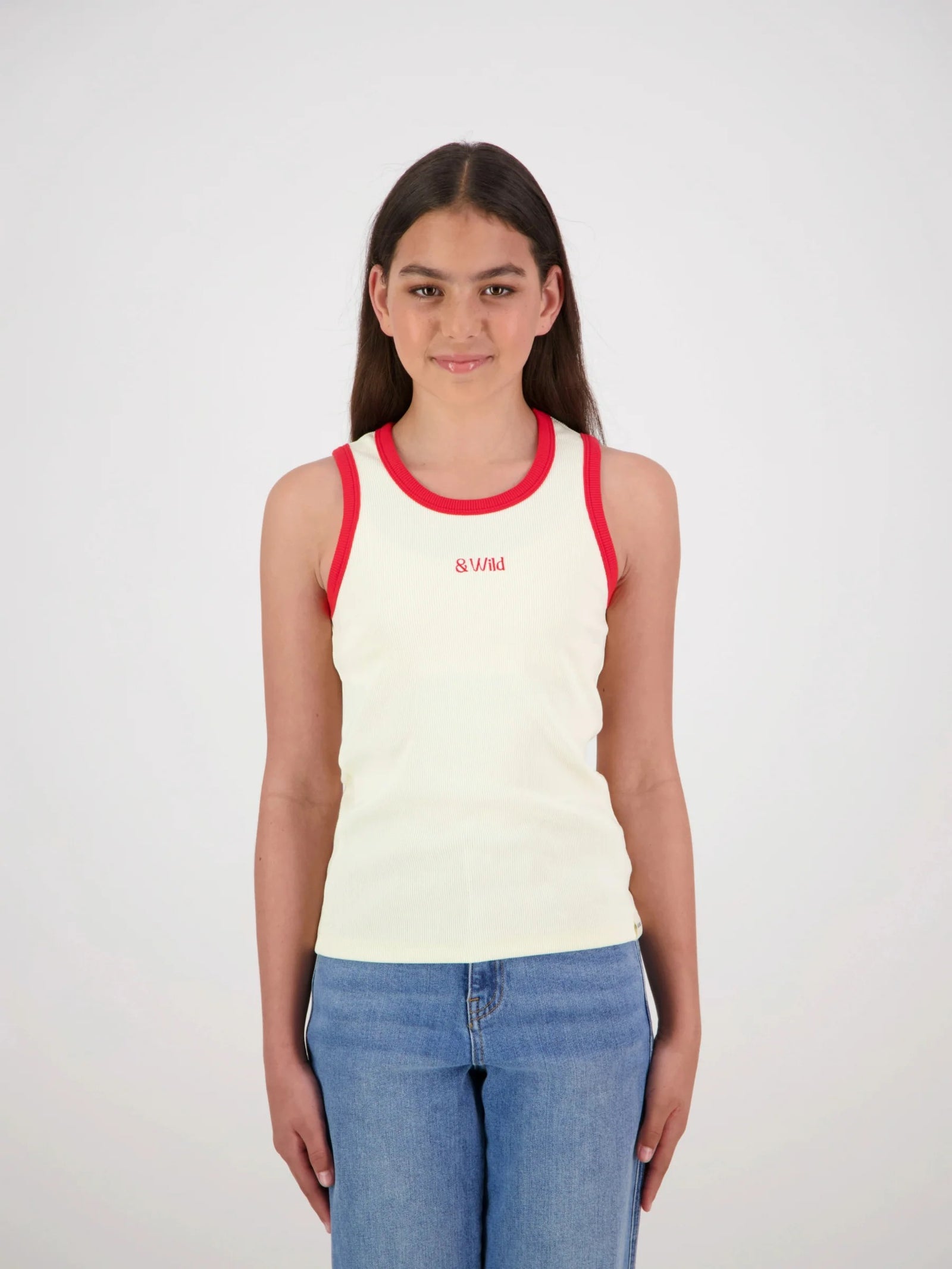 &Wild Nova Ribbed Singlet Cream/Red