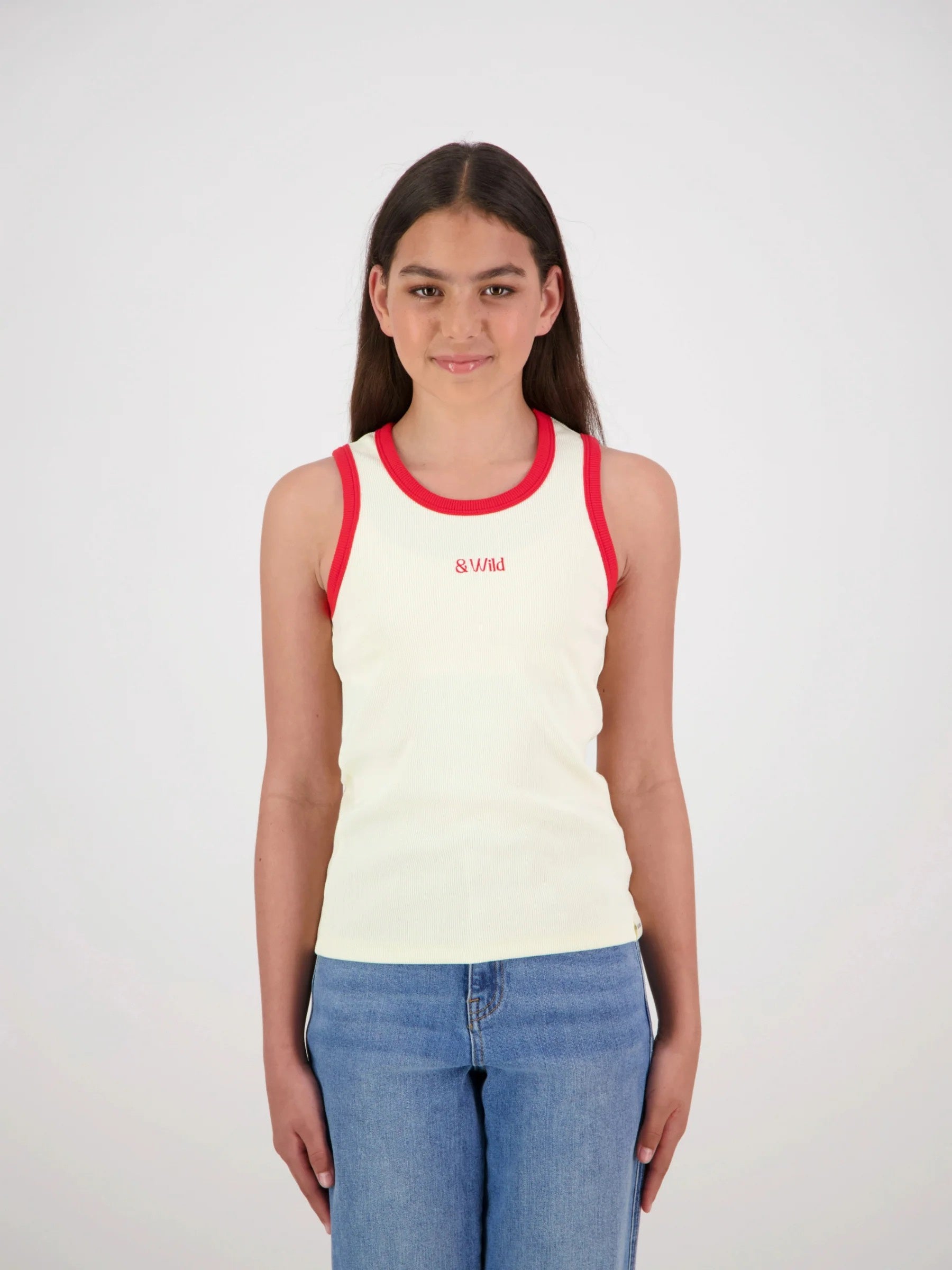 &Wild Nova Ribbed Singlet Cream/Red