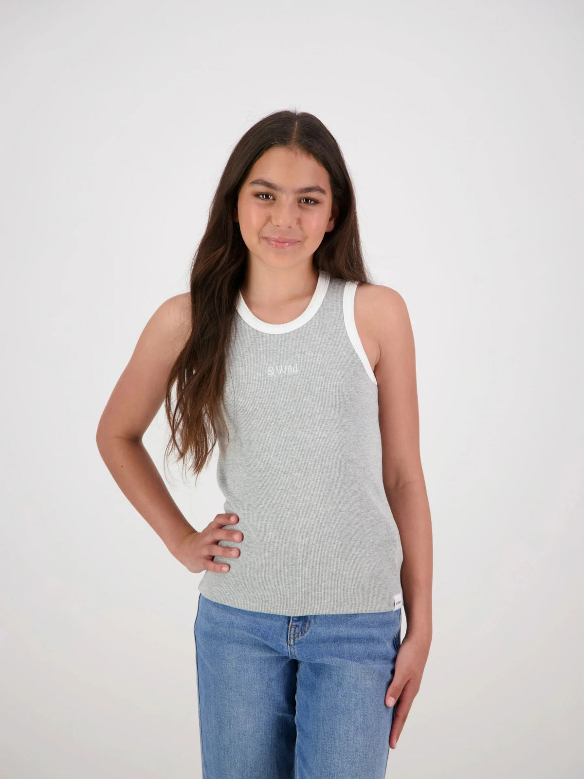 &amp;Wild Nova Ribbed Singlet Grey/White
