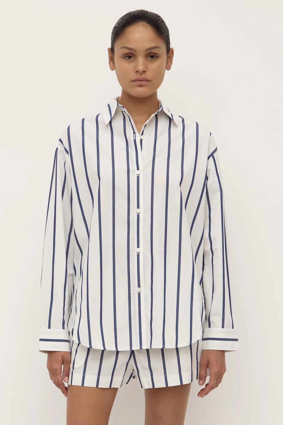Assembly Nara Stripe Long Sleeve Shirt White/True Navy