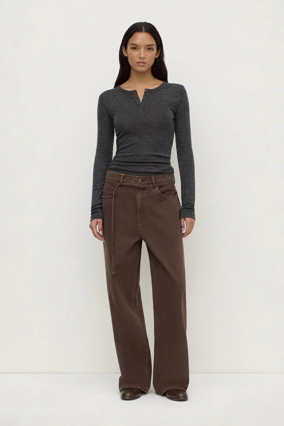 Assembly Nora Merino Wool Henley Charcoal Marle