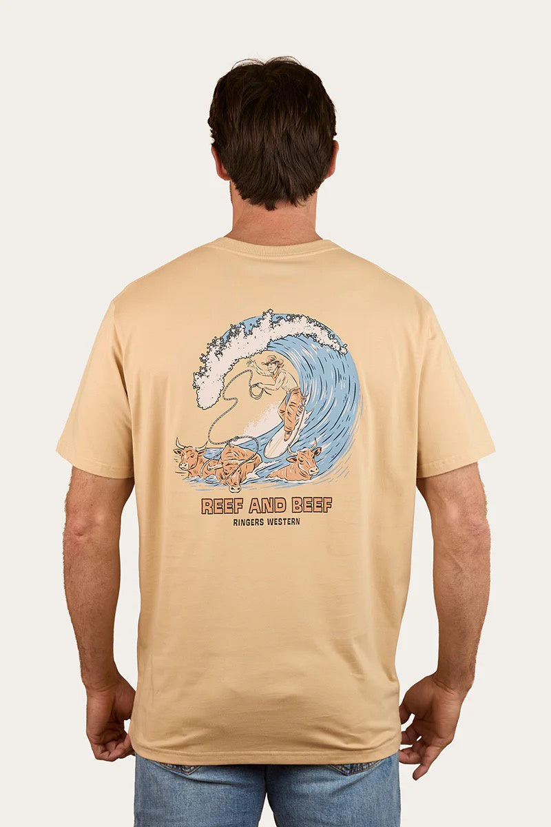 Ringers Western Reef and Beef Mens Loose Fit T-Shirt Dark Sand